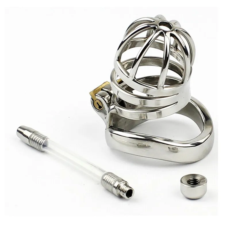 Stainless Steel Male Chastity Device With Catheter,Chastity Belt ,Penis Rings,Cock Cage,Penis Sleeve,BDSM Sex Toys For Men