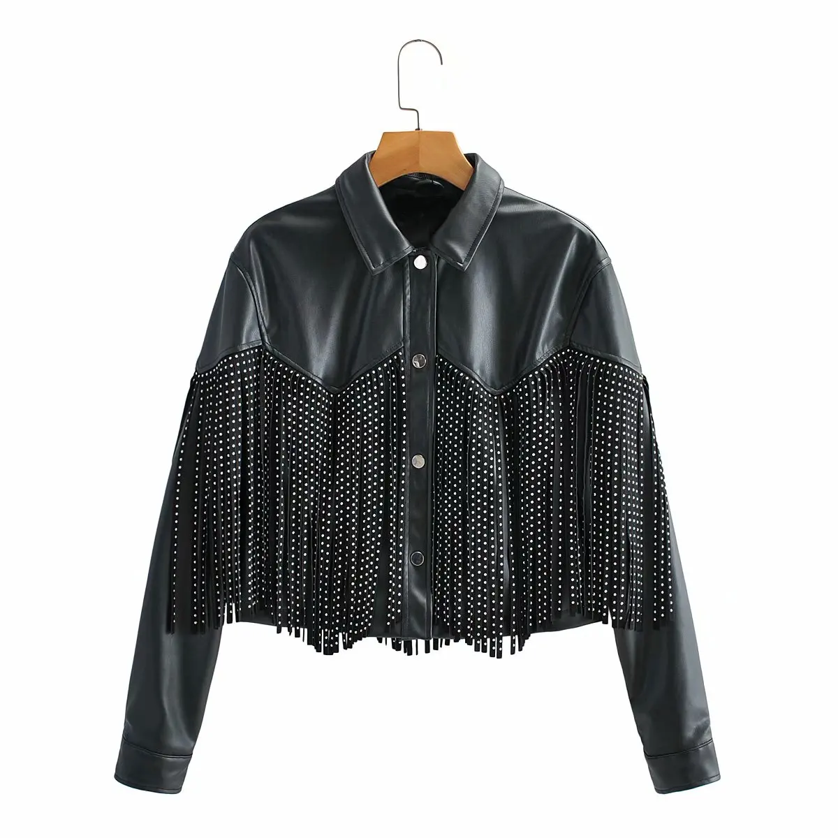 Leather Jacket Women Fringed Rivet Punk PU Leather Jacket Locomotive Short Coat Motorcycle Outerwear Ladies Female Coats Brand