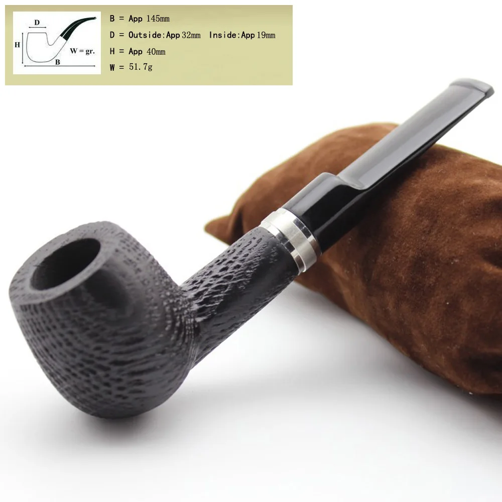 Vintage Natural Bog Oak Wood Tobacco Smoking Pipe Handmade Sandblast Wooden Bowl Silver Plated Ring Pipes Set With 9mm Filters