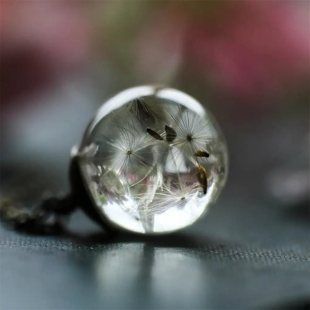 Fashion New Gift For Her Handmade Dandelion Dandelion Wishing Necklace Clear Crystal Ball Pendant