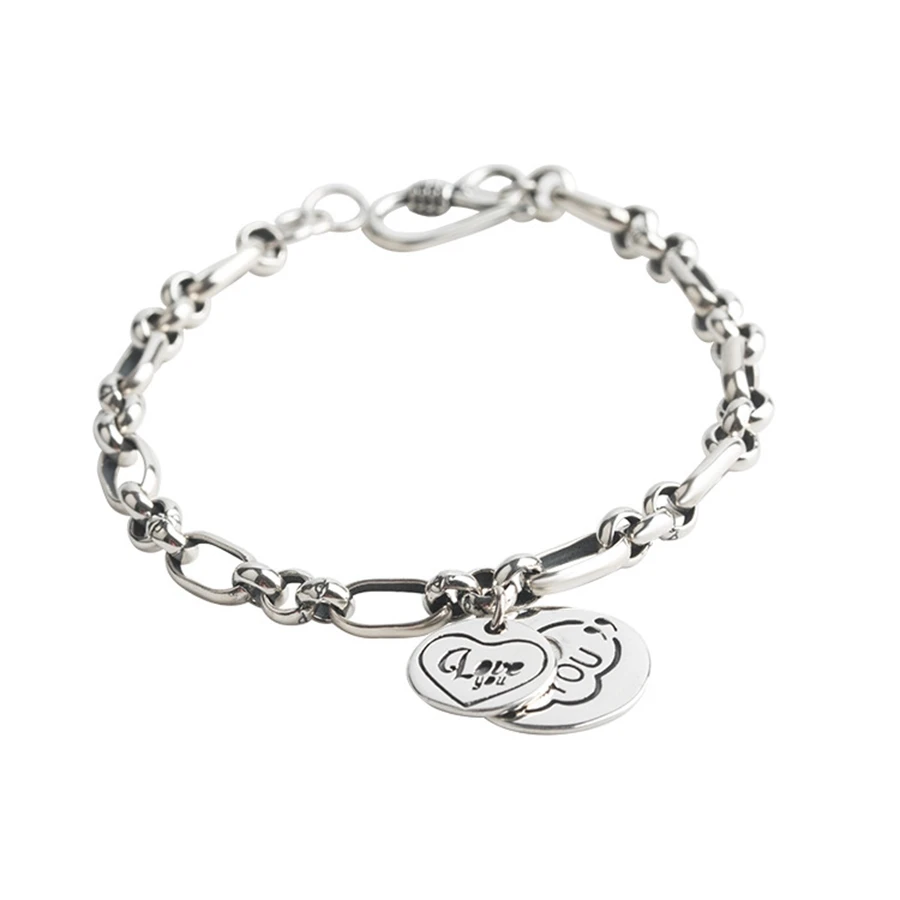 Heart Round Charm  19CM Link  Chain Bracelet For Women 925 Sterling Silver Geometric Rigour Gift Fit Charm Fine Jewelry