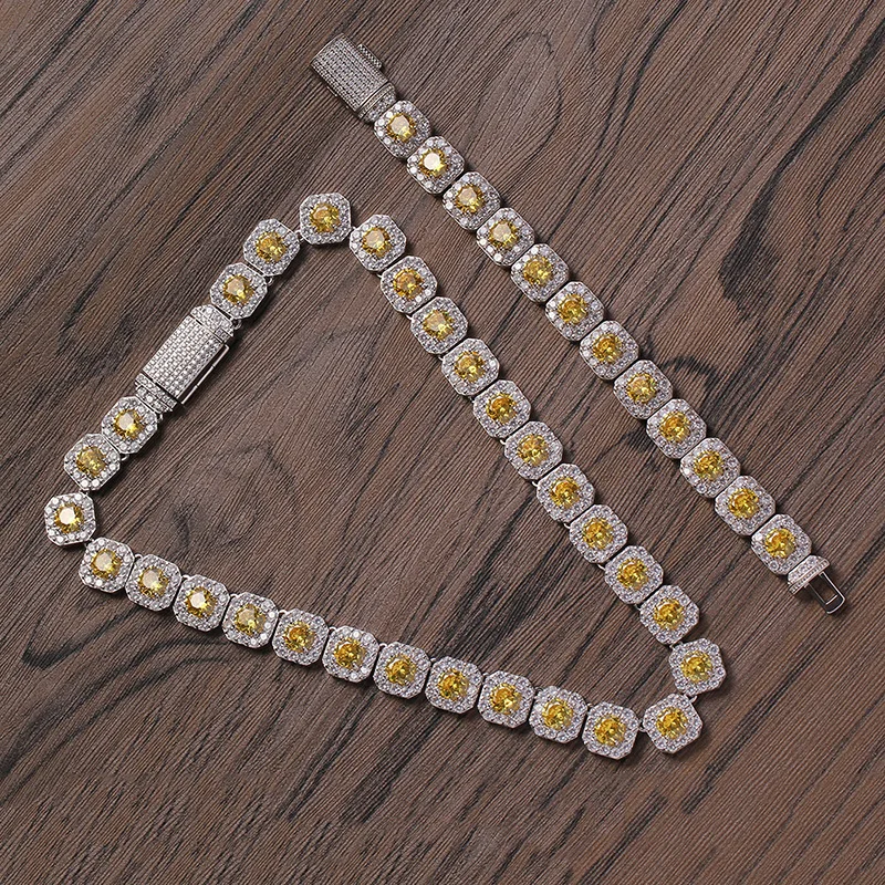

12mm Wide Hip Hop Bling Iced Out Geometric Square 5A+ CZ Stone Tennis Link Chain Chokers Necklaces for Women Men Rapper Jewelry