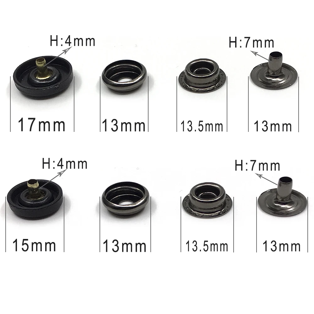 50 Sets Druckknöpfe, 15 mm, 17 mm obere Abdeckung, schwarzes und weißes Nylonmaterial, Knöpfe, Kunststoff-Druckknöpfe, Nietenknopf, T3T5, T8-Zubehör