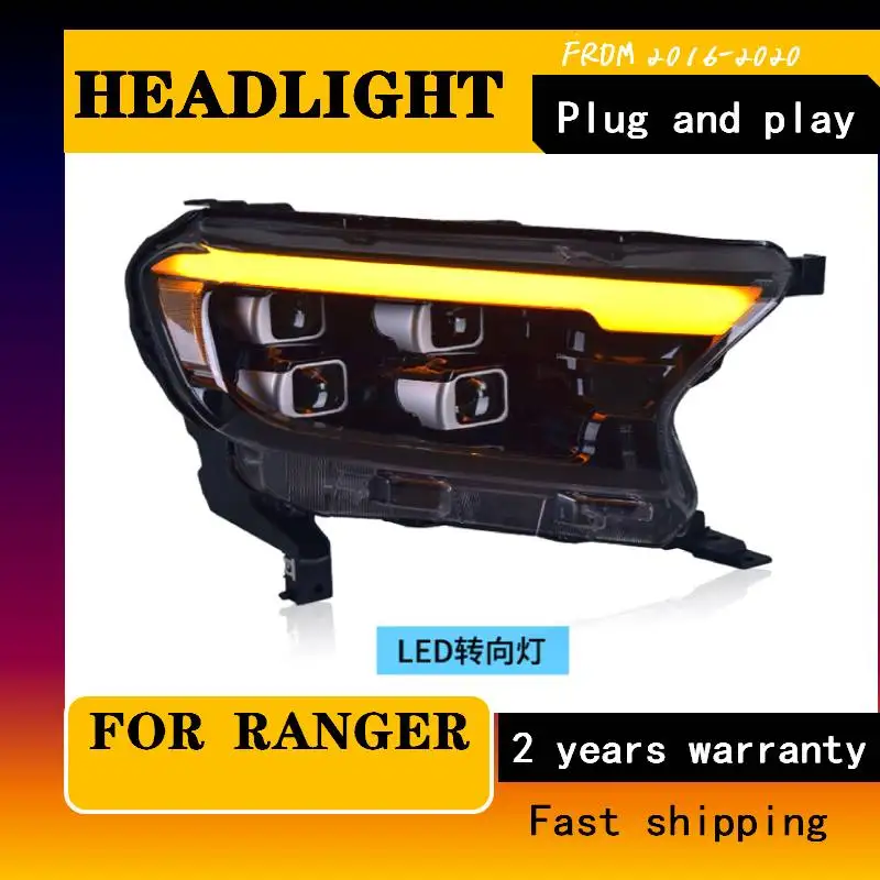 Car Stlying For Ford Ranger 2016-2020 Everest T6 FL T7 T8 Raptor 4 Projector Head Lamp LED Headlight Of Dynamic Turn Signal