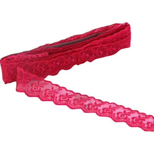 Elite Ribbon 9 Metre Ruched Filet Lace Ribbon Fuchsia (4 cm)