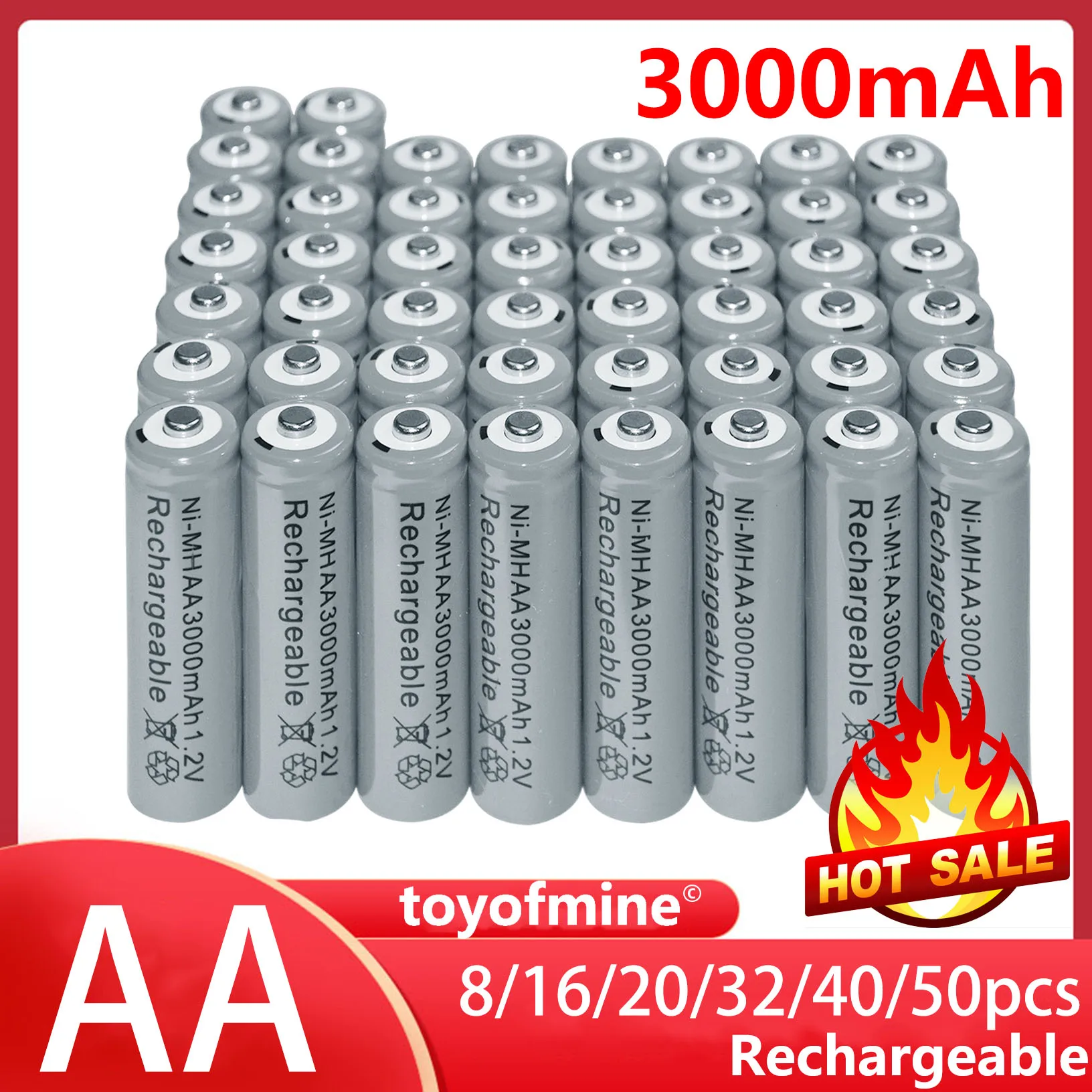 8/16/20/32/40/50 Con AA 3000MAh 2A 1.2 V Ni-MH Màu Xám pin Sạc Dự Phòng Cell Pin Cho MP3 RC Đồ Chơi
