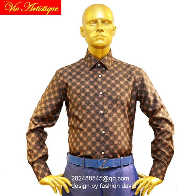 

custom tailor made Men's bespoke cotton floral shirts business formal wedding ware blouse coffee polka dot flower fashion david