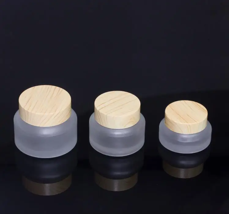 15g 30g 50g Jars for Creams Cosmetic Can Set Wood Grain Frosted Glass Portable Cream Box Glass Container Wholesale