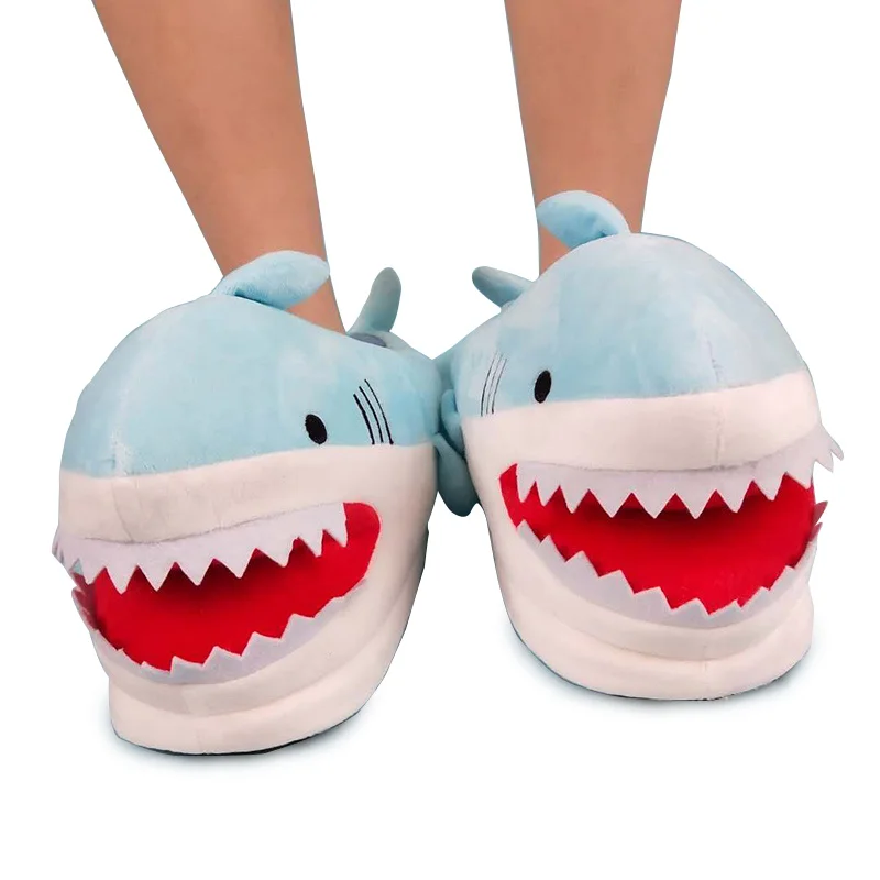 

Design funny shark slippers unisex winter warm fluffy slides women and men animal cartoom crazzy slippers shoes