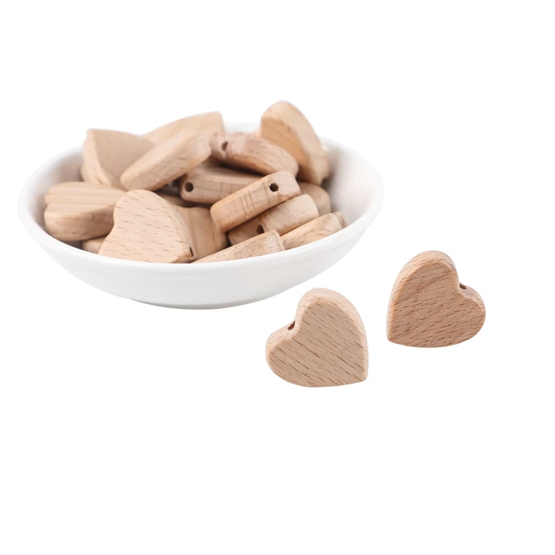 5/10pcs perline in legno di faggio naturale per massaggiagengive cuore collana fai da te catena ciuccio artigianato gioielli prodotto per bambini