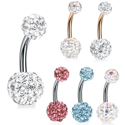 1PC Steel Double Side Belly Piercing Rings Epoxy CZ Crystal Disco Ball Belly Button Rings Navel Piercing Sexy Women Jewelry 14G