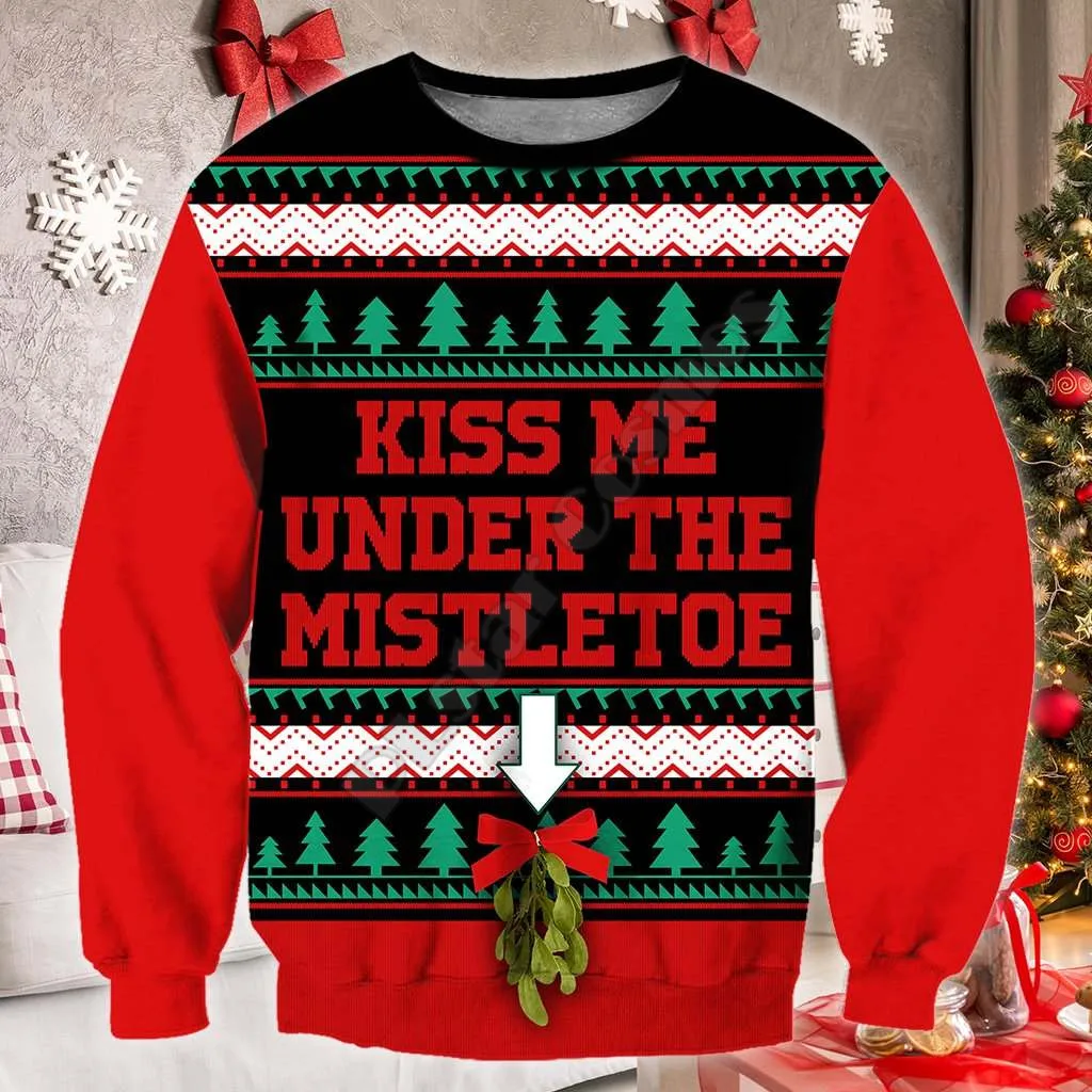Kiss Me Under The Mistletoe 3D Printed Women Men Christmas Sweater Funny Hoodies/Sweatshirt/Jacket Cosplay Costumes