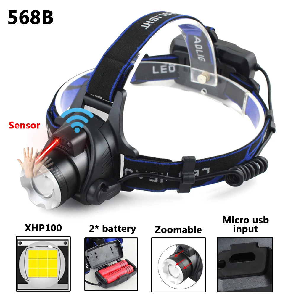 Lampe frontale LED XHP100 9 cœurs 4 couleurs Zoomable tête lampe de poche lampe torche Usb phares rechargeables lanterne étanche pour vélo