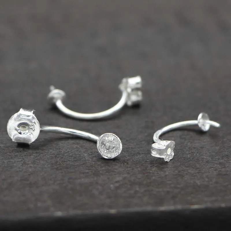 Real Solid 925 Sterling Silver Earring Stud Needle Post Flat Base Pins Double Side Posts Settings DIY Jewelry Making Findings