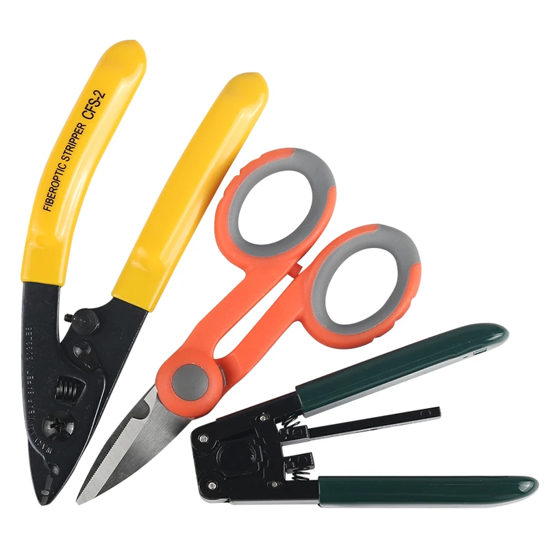 3 in1 Splice Fiber Optic Tool Kits CFS-2 Fiber Optic Stripper+FTTH drop cable stripper + Fiber Optic Kevlar scissors