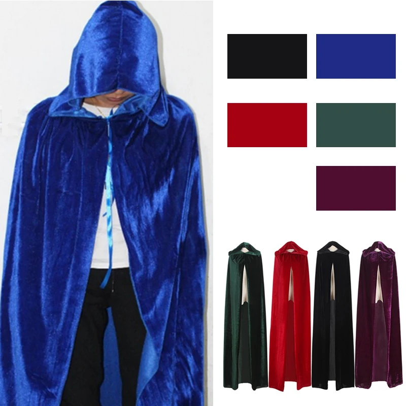 Nieuwe Aankomst Volwassen Mannen Vrouwen Fluwelen Hooded Halloween Kostuums Mantel Middeleeuwse Heks Vampire Goochelaar Cape Fancy Dress Cosplay Jas