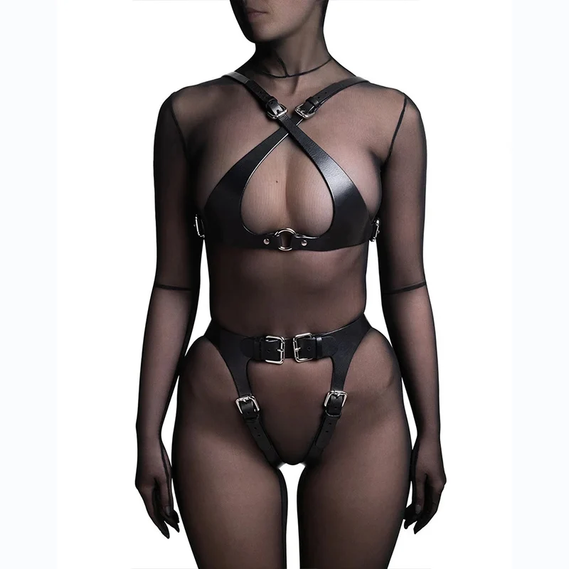 Premium harness Bra Women Leather Panties BDSM lingerie Bondage harness Erotic lingerie garter belt Gothic plus size harness
