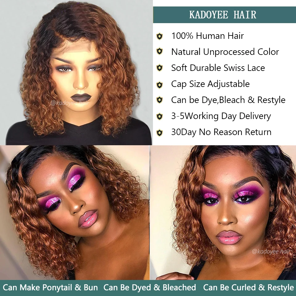 1B/27 Curly Lace Front Human Hair Wig 13x4 Ombre Blonde Lace Front Wig Human Hair Pre Plucked Brazilian Short Bob Wigs For Women