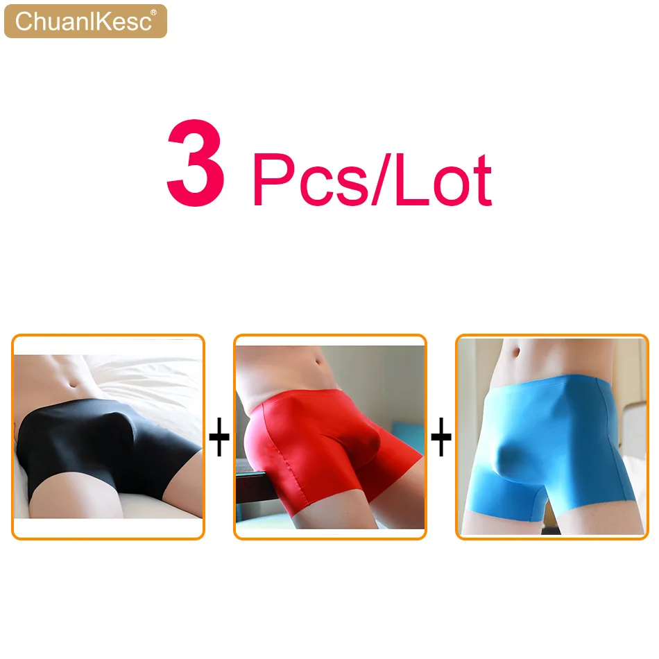 3 Pcs/Lot Sexy Traceless Men's Boxers Ultra Thin Translucent Underwear Refreshing And Comfortable 3D Shorts