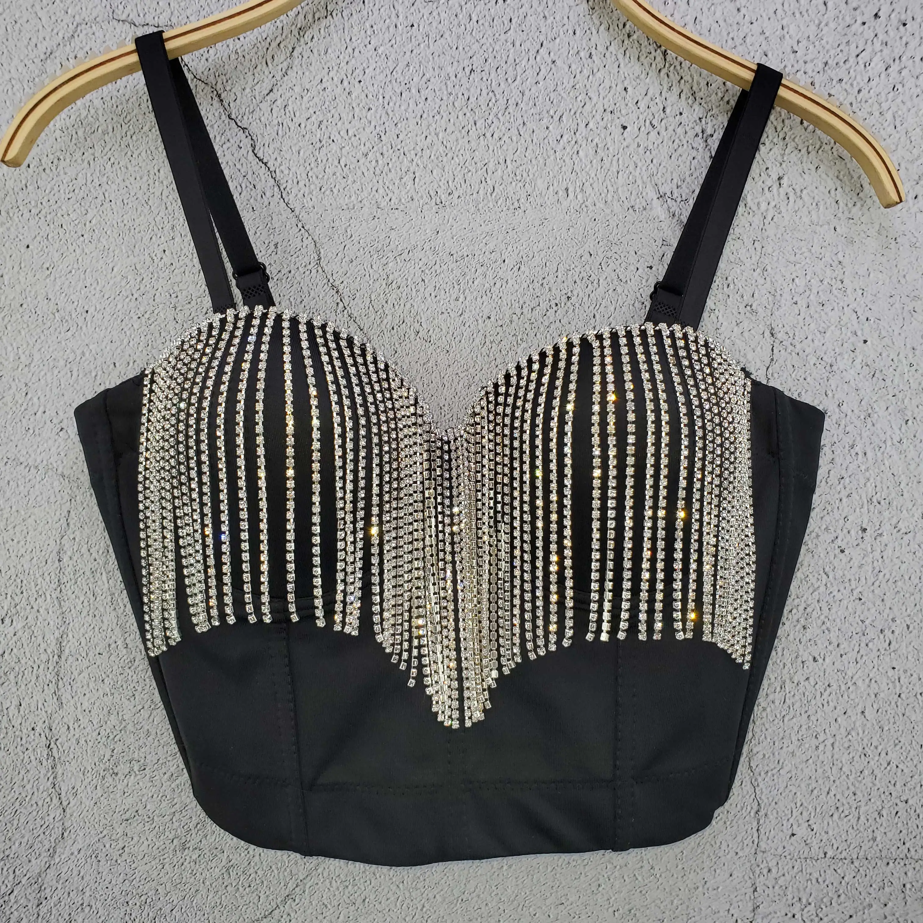 Fashion diamond tassel beading crop tops bra Ballroom Costume Stage Party Club Push Up Bustier Crop Tops Corset tops F1954