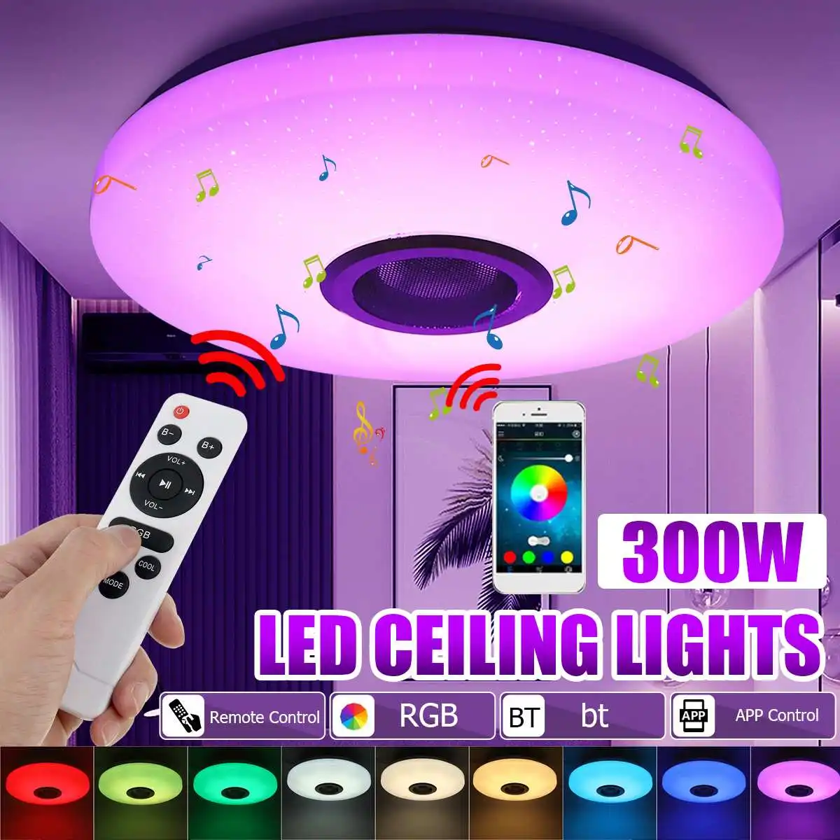 

300W RGB Dimmable Music Ceiling lamp Remote&APP control Ceiling Lights AC180-265V for home bluetooth speaker lightingFixture