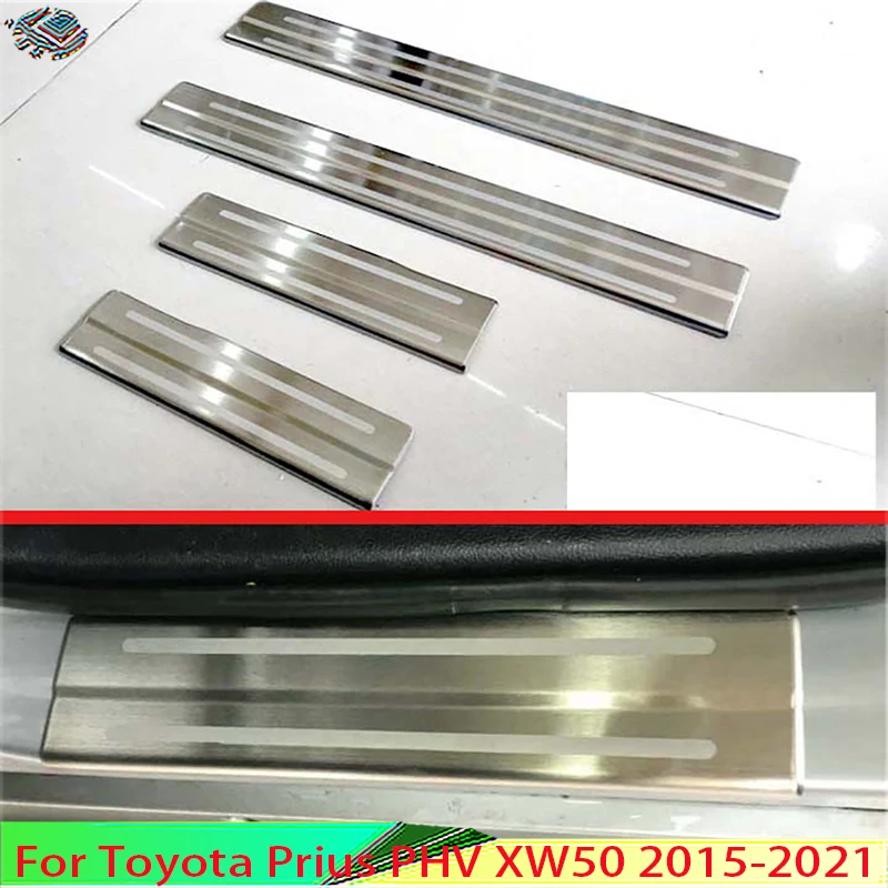 For Toyota Prius PHV XW50 2015-2021 Decorate Accessories Stainless Steel Inner Ouside Door Sill Panel Scuff Plate Kick Step Trim