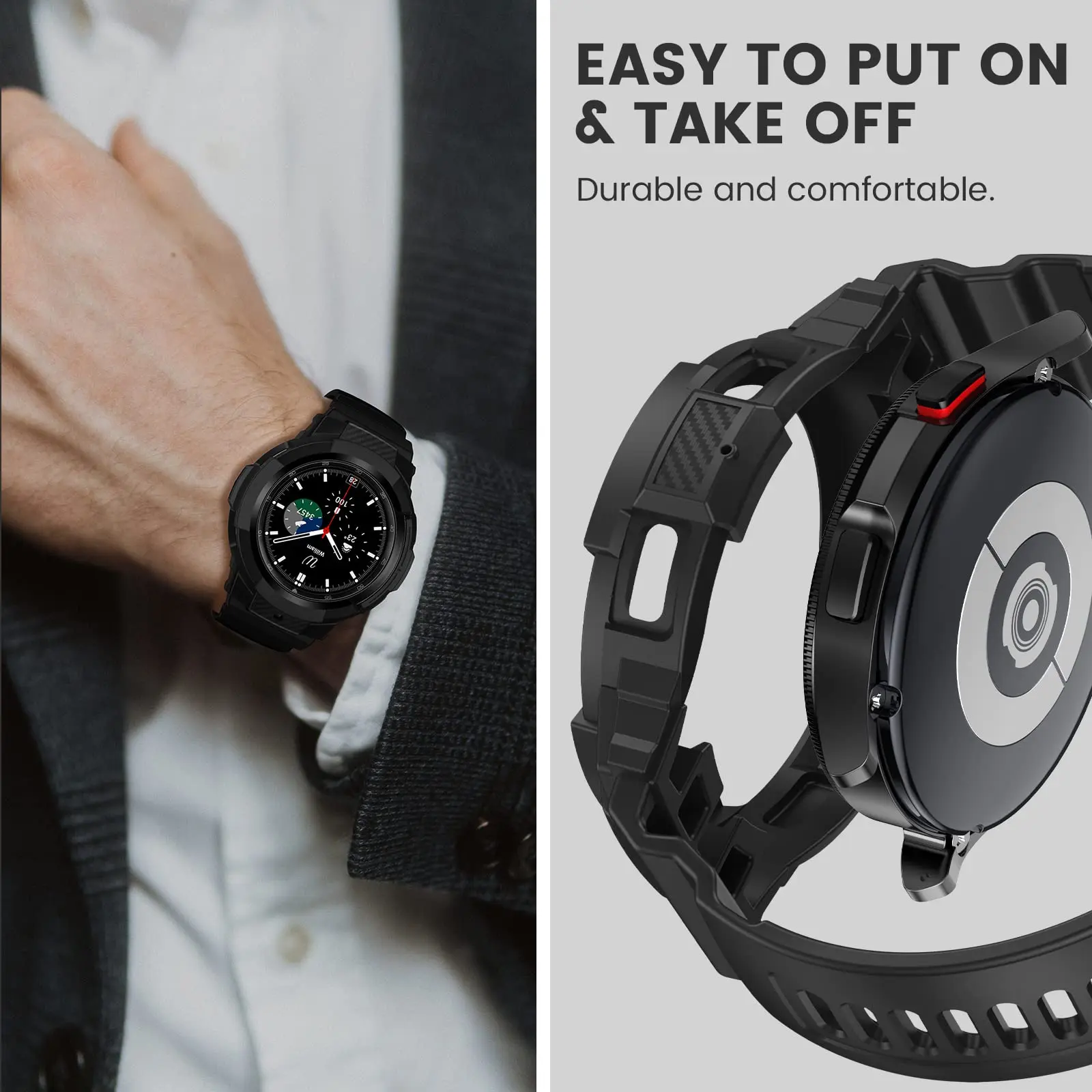 Carbon fiber Band for Samsung Galaxy Watch 4 Classic 46mm 42mm TPU Rugged Case+bracelet Samsung Galaxy Watch4 40mm 44mm strap