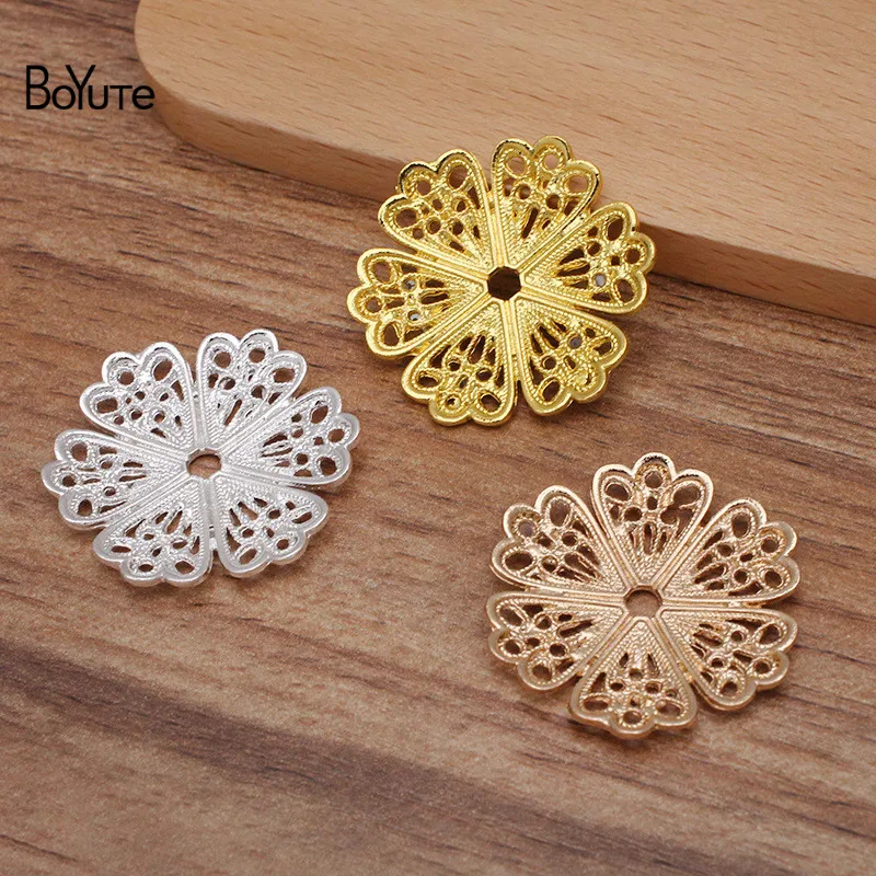 BoYuTe (20 Pieces/Lot) 29MM Metal Alloy Six-petal Hollow Flower Materials Vintage DIY Handmade Jewelry Accessories Wholesale