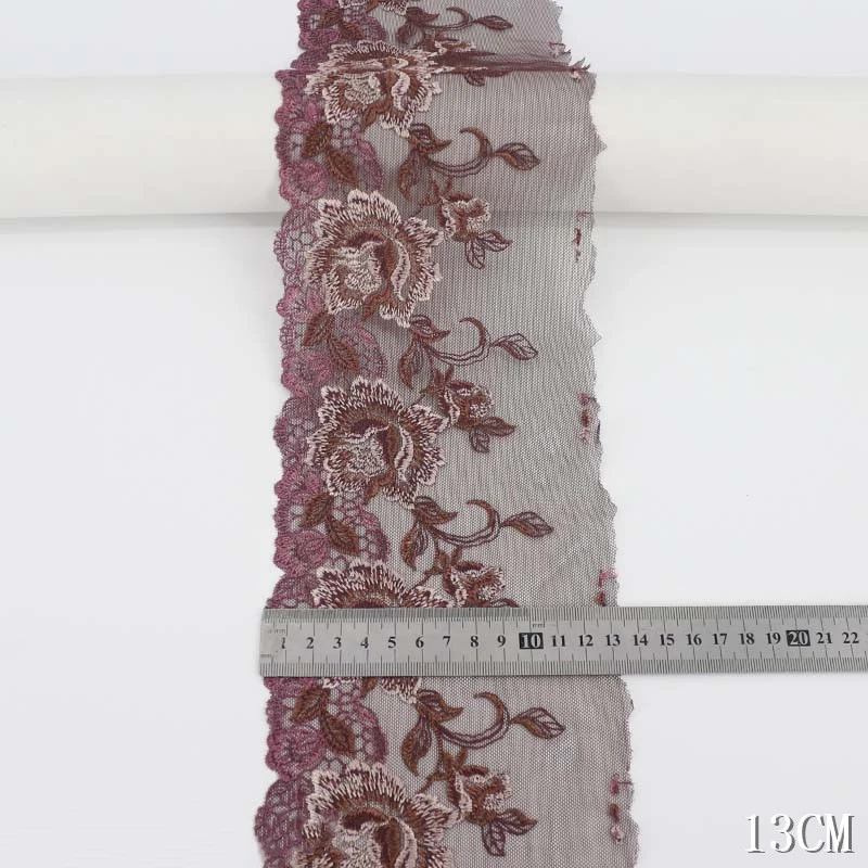 41Yds Brown Tulle Embroidery Lace Trim 13cm Width Fabric for Bridal Wedding Gown Costume Design Lace Edge Ribbon High Quality