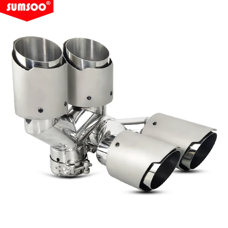 

genuine SUMSOO1PCS Dual Frosted + Stainless Steel Car Exhaust Tip Double End Pipe Modification Muffler