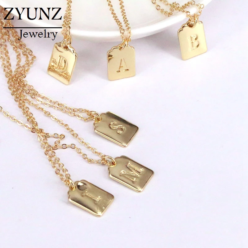 10PCS, Zirconia Letter Charms Pendant Necklace Fashion Jewelry Micro Pave CZ Gold Color Alphabet Jewelry