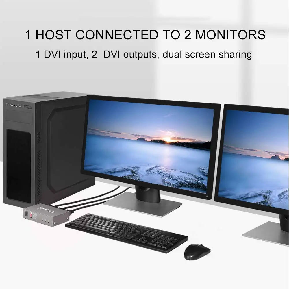 2 port DVI distributor 1X2 DVI Splitter Unterstützung 1 DVI Signal Synchronisation zu 2 Monitore