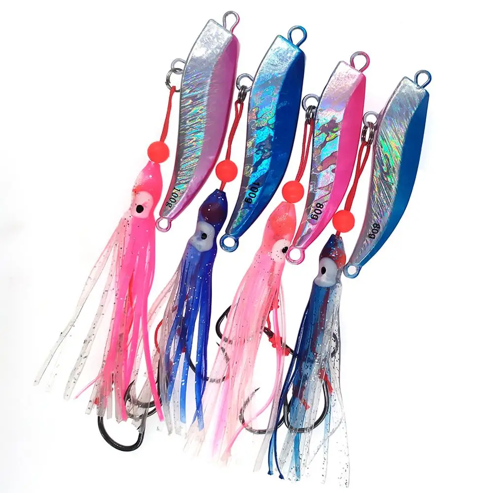 

INFOF 1-piece Lead Jig Head 80g 100g Trolling Jigs with Squid Skirts 2 Single-assist Hooks Jigging Saltwater Fishing Lur