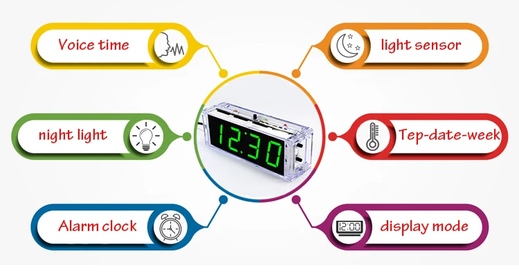 diy clock kit digital tube Time temperatiure date display English voice time night light diy electronic kit soldering subject