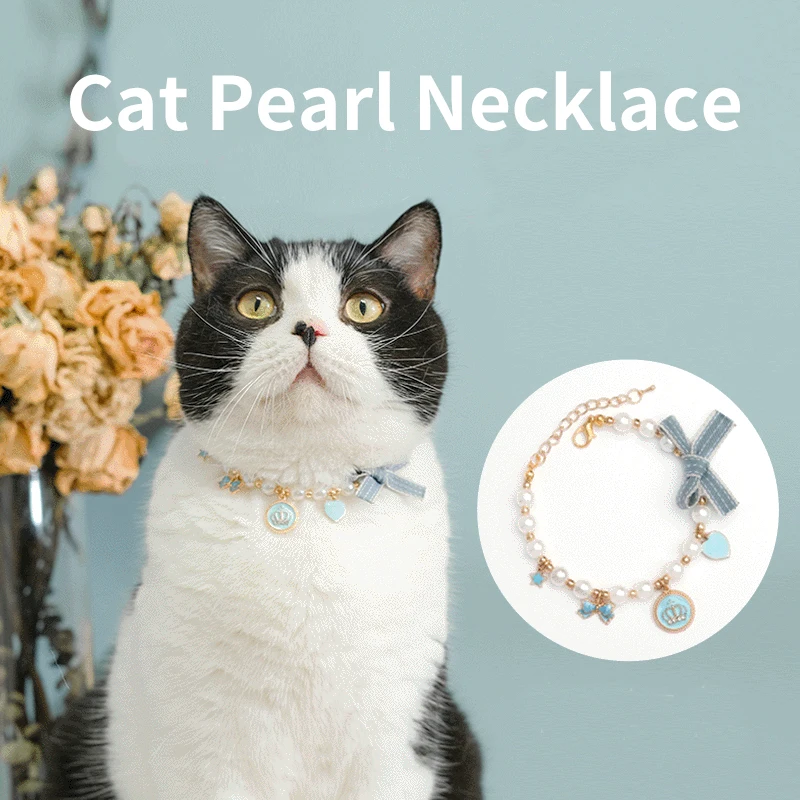 

Luxury Cat Collar Imitation Pearl Necklace Crystal Pet Collar Wedding Neck Chain for Female Cats Pets Jewelry Dog Accessories