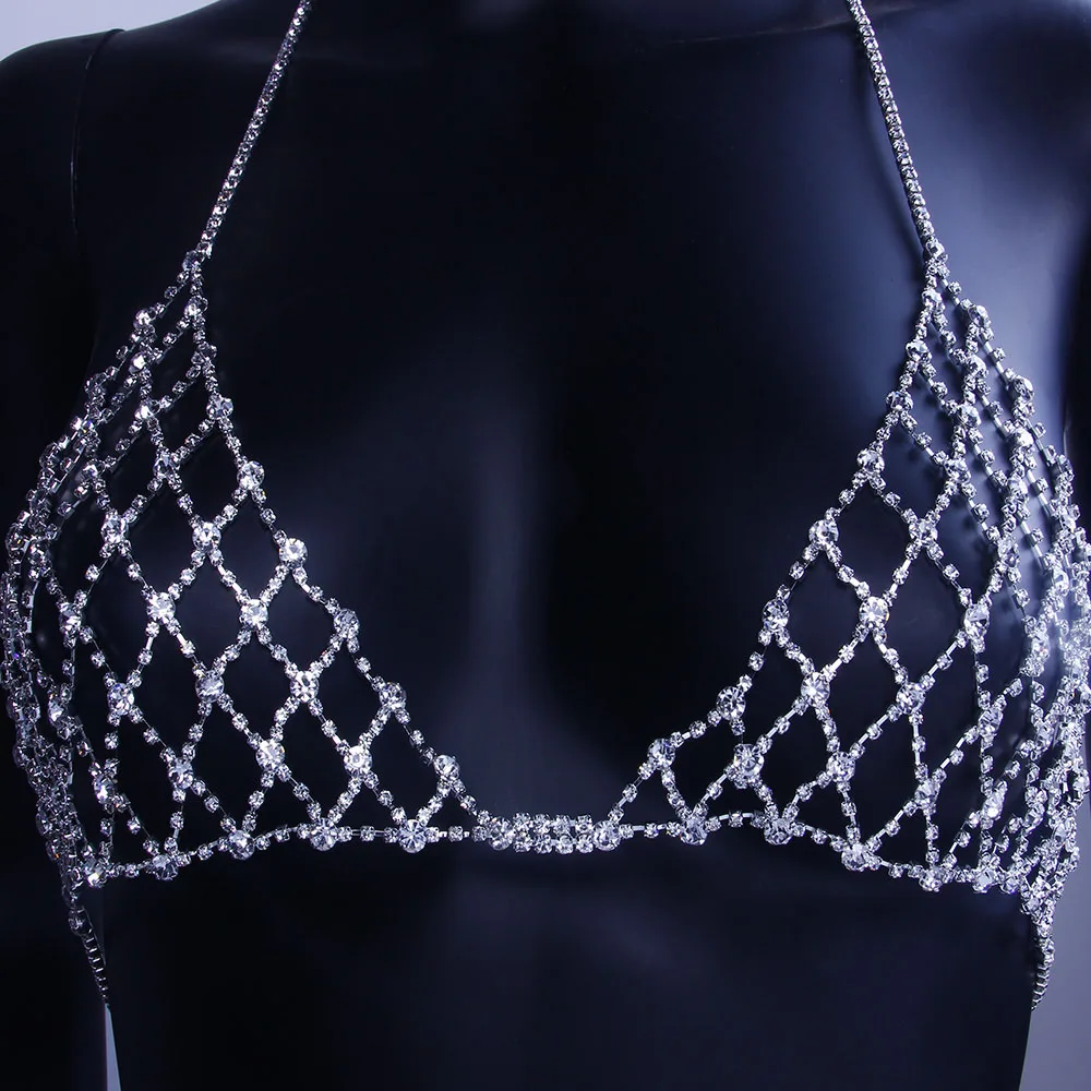 Stonefans Mesh Rhinestone Lingerie Jewelry Body Chain for Women Sexy Bikini Jewelry Crystal Body Harness Chain Bra and Panties