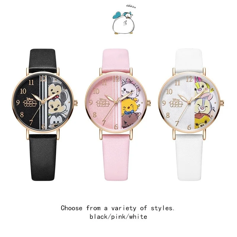 Disney Original Women Casual Quartz Wristwatch TsumTsum Cartoon Graffiti Dial Lovely Girl Youth Teenager Student Kid Party Clock