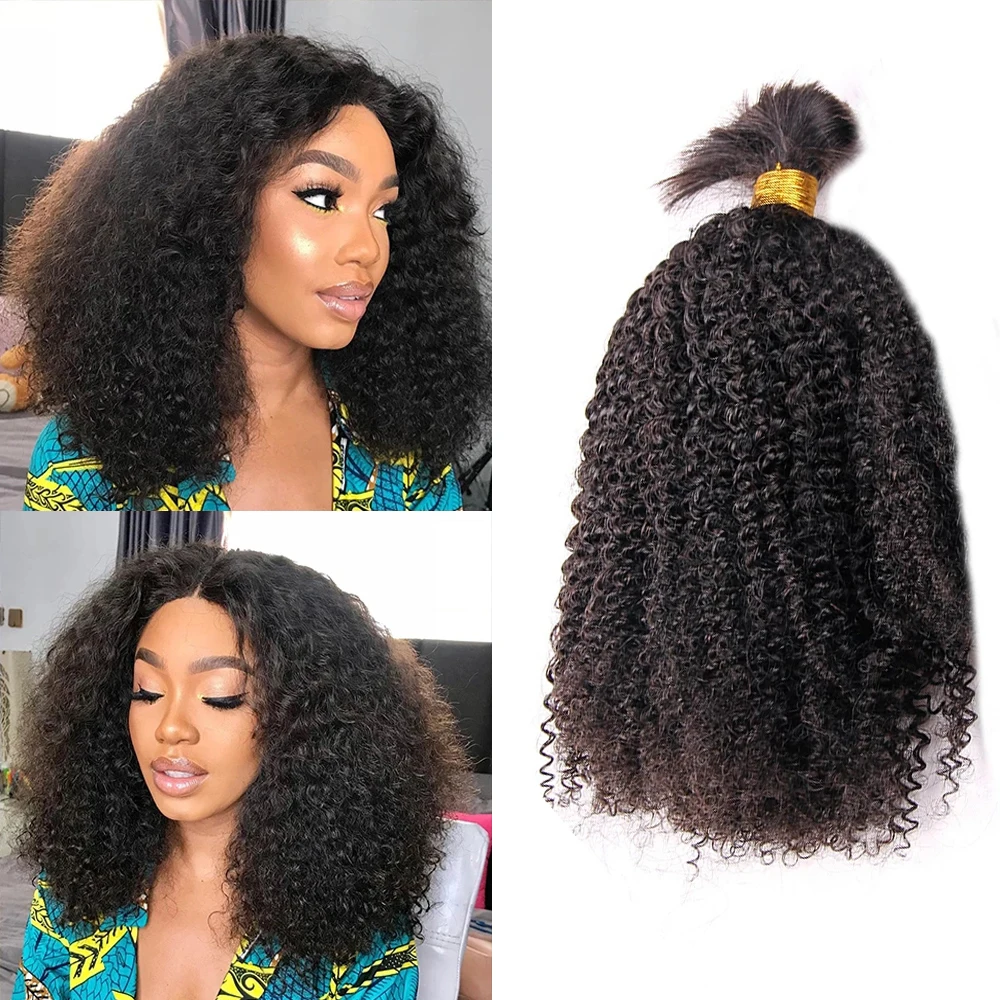 Mongolian Afro Kinky Curly Human Hair Bulk For Braiding No Weft Kinky Curly Human Hair Bundles Extensions For Black Women 100g