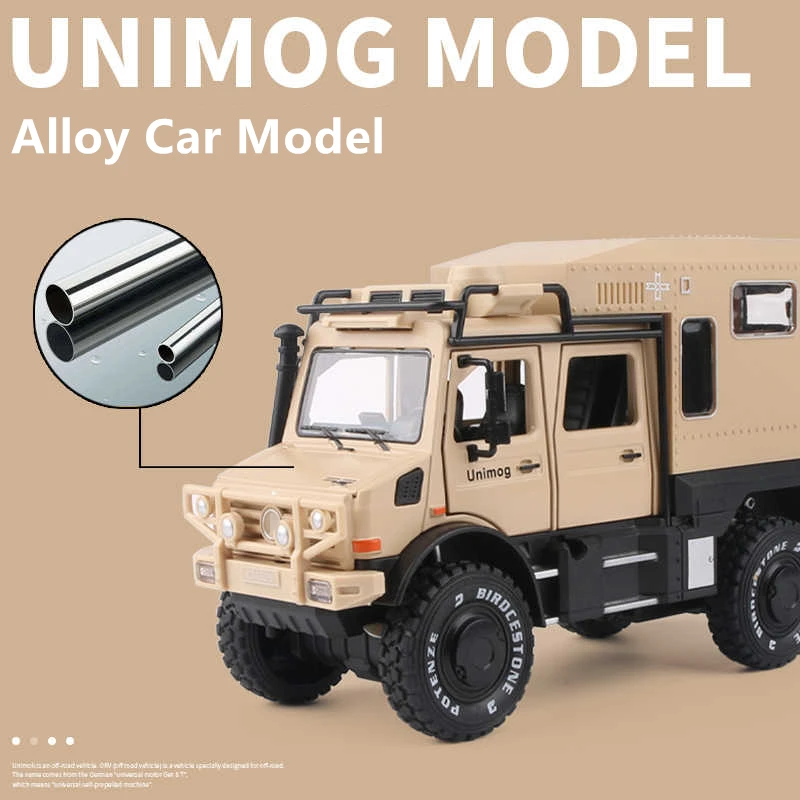 1/28 UNIMOG U4000 Motorhome Alloy Cross-country Touring Car Model Diecasts Toy Off-road Vehicles Car Model Simulation Kids Gifts