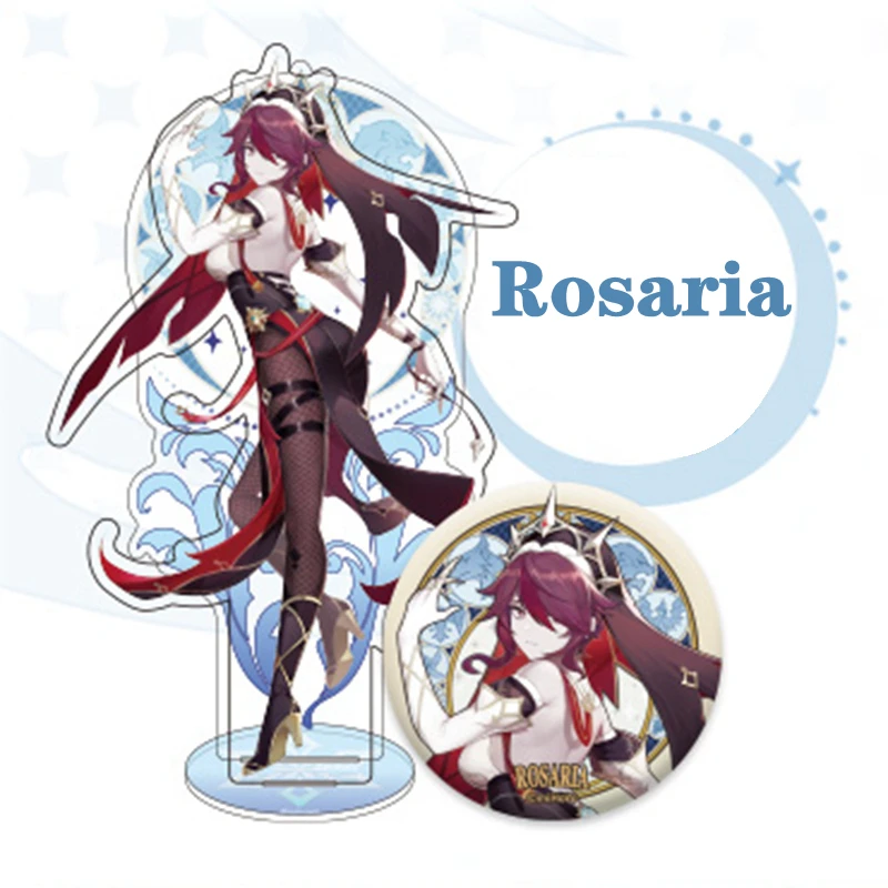 Rosaria cosplay jogo genshin impacto acessórios anime projeto diy acrílico estátua flandres emblema crianças figura dia das bruxas suporte presente