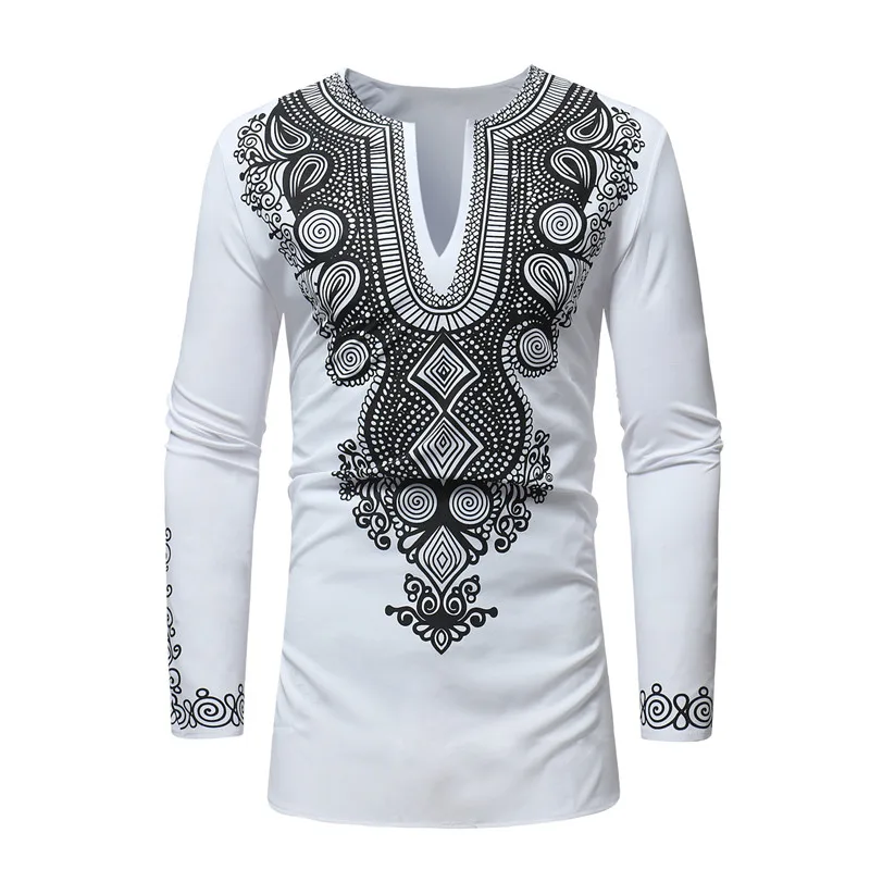 

Mens Dashiki African Shirt Tribal Floral V Neck Slim Fit Men African Clothes Hip Hop Streetwear Casual Camisa Social Masculina