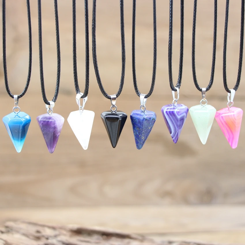

Natural Quartz Crystal Healing Point Chakra Pendants Hexagonal Bullet Shape Gemstone DIY Pendulum Necklace Women Jewelry,QC3196