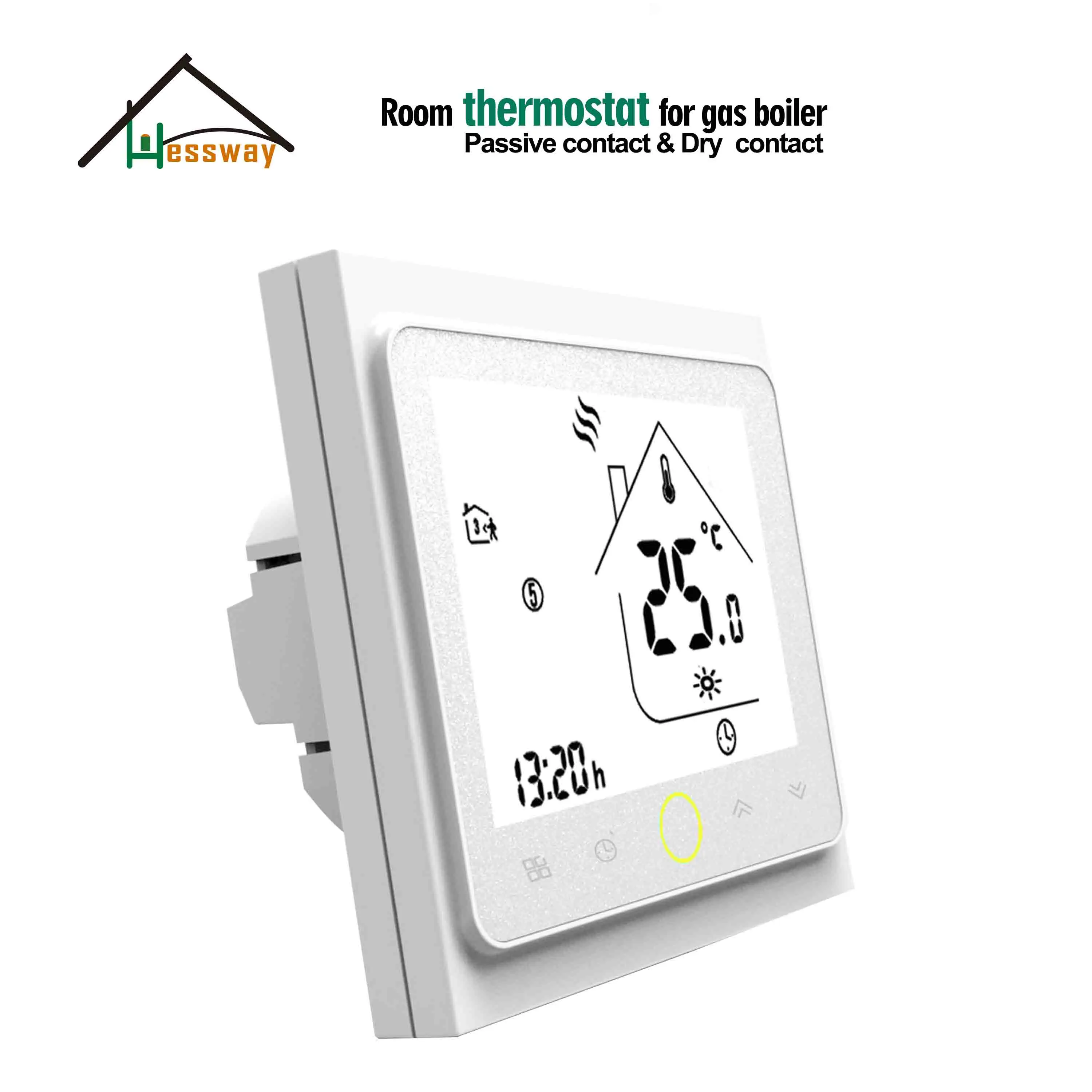 HESSWAY Weekly Programmable Room Wall Mounted Boiler Heating Controls Thermostat for Dry Contact Relay 5A