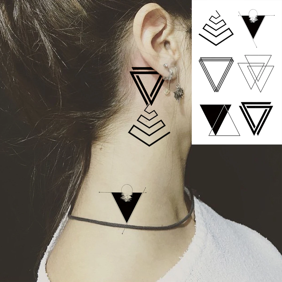 Tatouages temporaires 3D de poignet de Totem de lune noire pour femmes et hommes, faux autocollant de feuille de Triangle de lavande, Art corporel