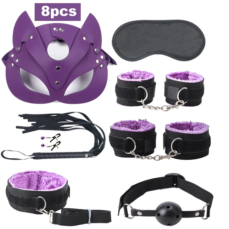 Nylon Plush Kits Sex Toys For Women Leather Mask Handcuffs Fox Tail Gag Whip Spanking Anal Plug Butt Bdsm Bondage Adult Games