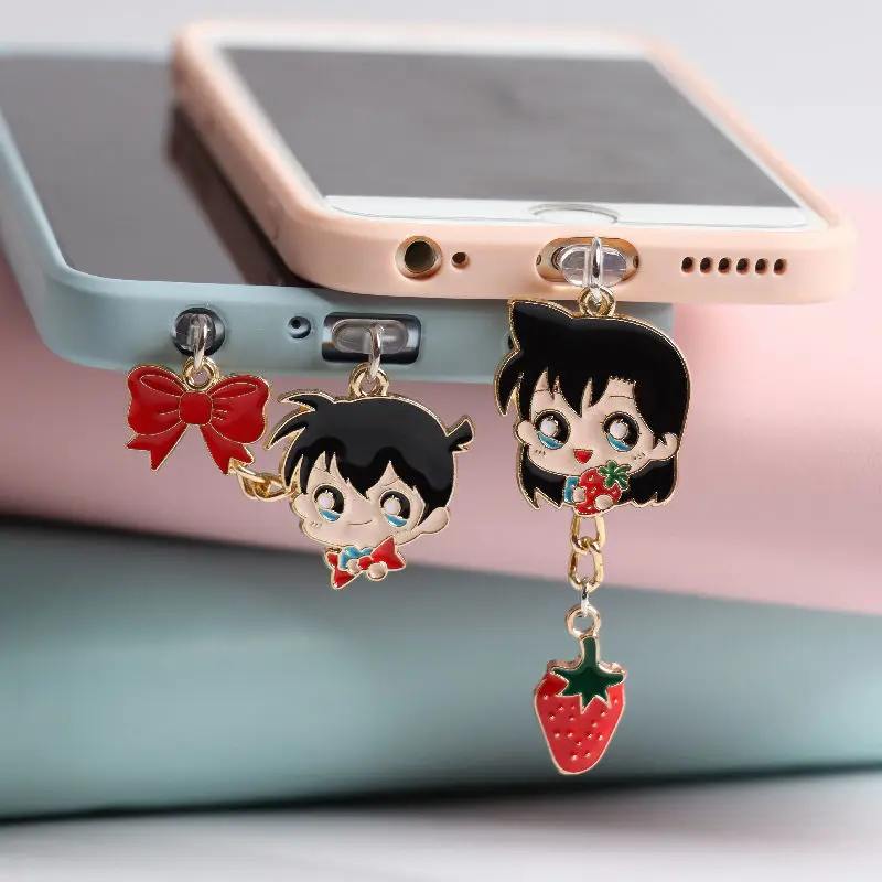 Anime Conan Anti Dust Plug Phone Charm Cute Type C Charging Port Dust Plugs Kawaii Fashion 3.5mm Earphone Jack Plug For iPhone