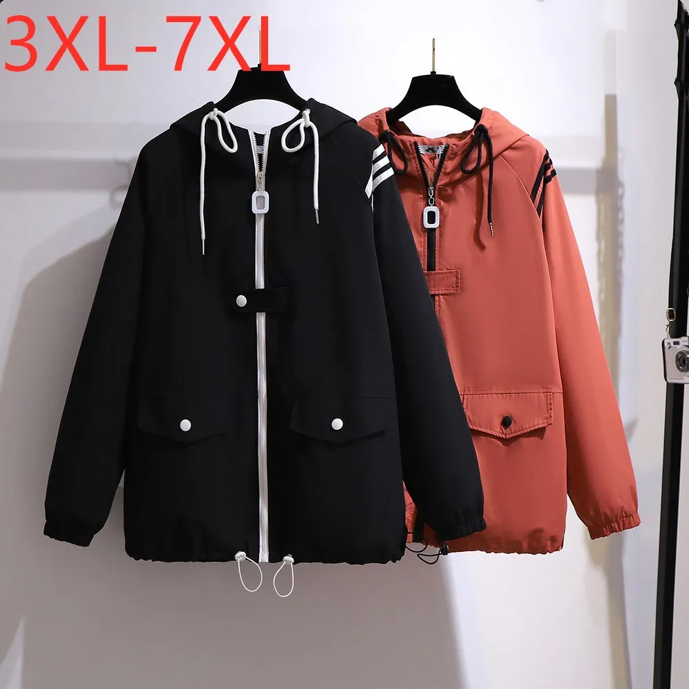 New Ladies Autumn Winter Plus Size Women Clothing Hoodie Jacket For Women Large Long Sleeve Loose Pocket Black Zipper Coat 7XL