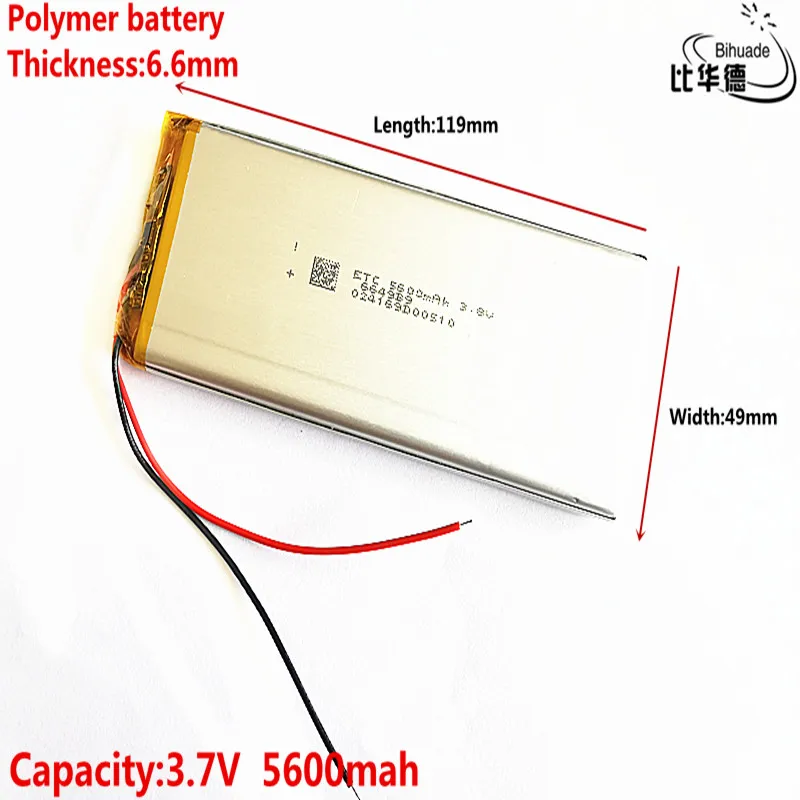 3.7V 5600mAh 6649119 리튬 폴리머 배터리 MP3 MP4 네비게이션 기기 소형 장난감 및 기타 제품 범용 배터리