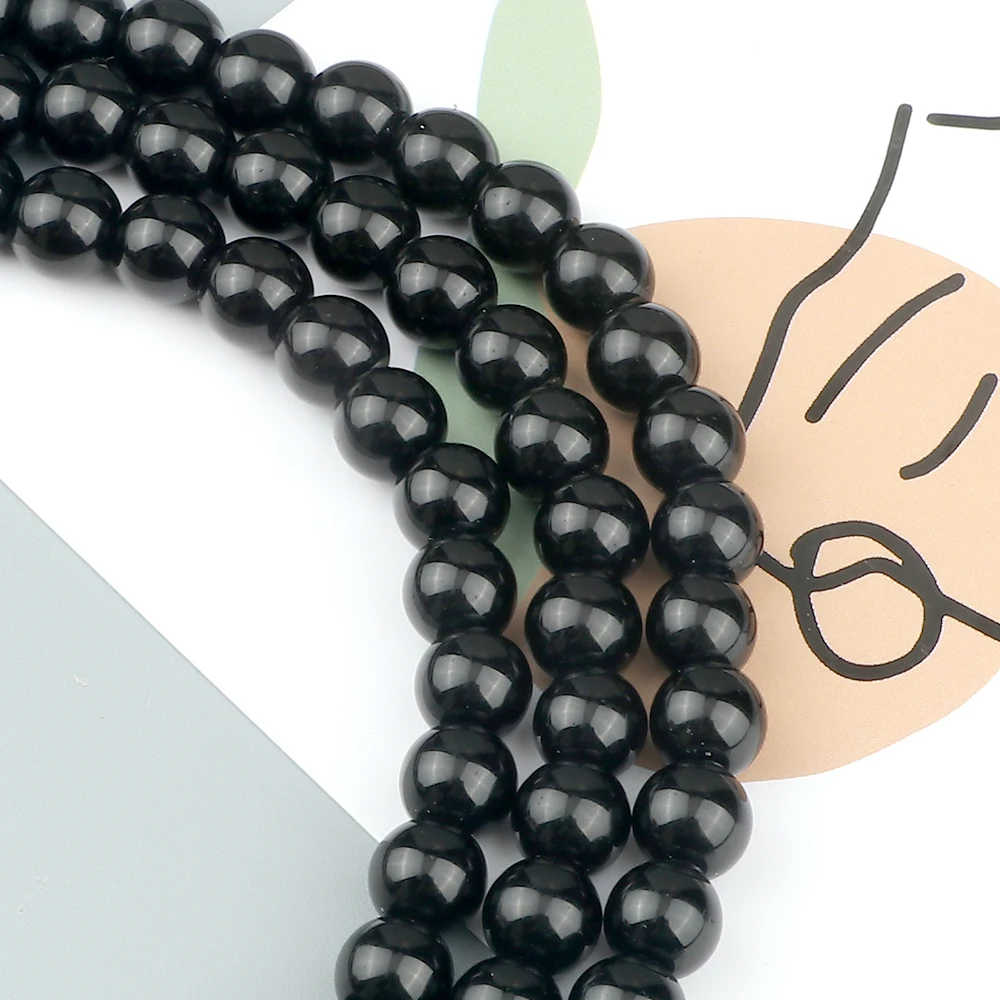 Wholesale 4 6 8 10MM Natural Stone Beads Black Polish Onyx Agates Smooth Round Beads Jewelry For DIY Making Bracelet Accessories