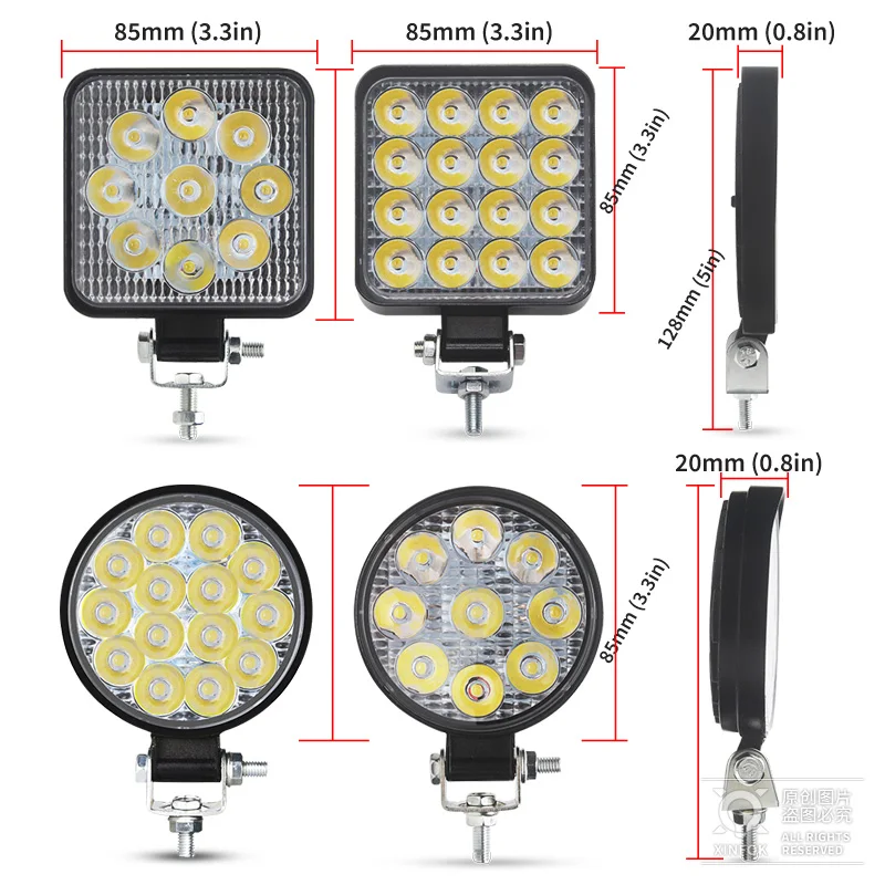 LED Headlights 12-24V For Auto Motorcycle Truck Boat Tractor Trailer Offroad Working Light 48W LED Work Light Spotlight